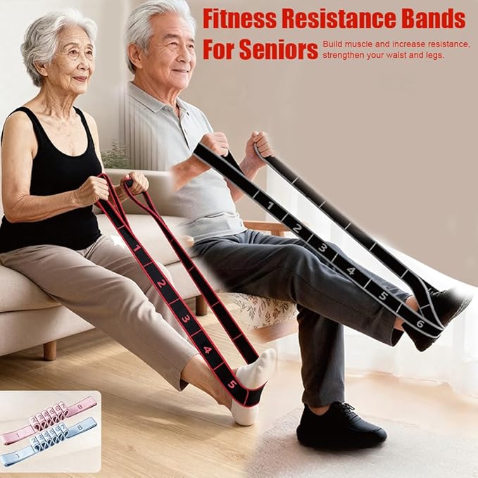 Numbered Resistance Band for Seniors,Fitness Resistance Band for Stretching and Yoga,8 Section Number Elastic Stretch Strap,with Hand Grippers,for Glutes Legs Training,for Women Men