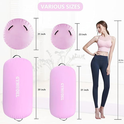 Air Roller Gymnastics Barrel Inflatable Tumbling Roller Air Mat, Air Barrel Gymnastics Tumble Track Mat with Pump for Backhandspring/Training Cheerleading/Yoga/Home and Outdoor Use