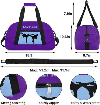 Personalized Martial Art Bag Duffel Bag for Boys Girls, Custom Taekwondo Karate Bag for Travel Weekender Practice Blue Purple