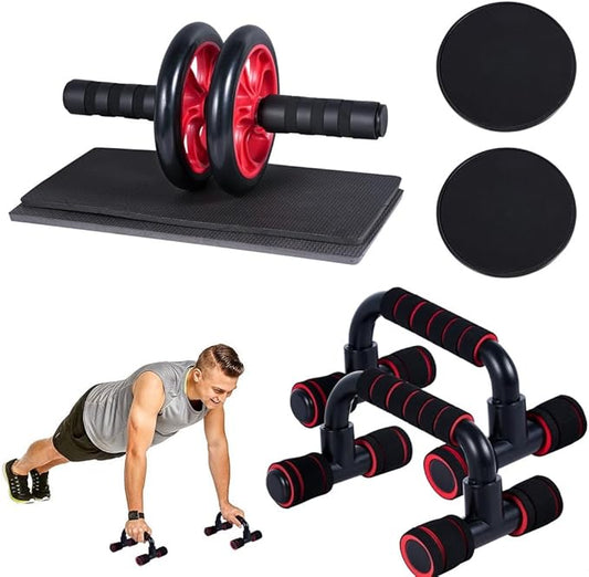 4-in-1 Ab Wheel Roller Kit with Push-Up, Core Sliders & Knee Pads for Home Gym