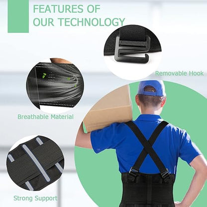 Work Back Brace - Back Support Belt for Lower Back Pain Relief, Heavy Lifting, Herniated Discs - Industrial Back Brace for Work With Shoulder Straps Fits Men and Women M/L(30"-37")