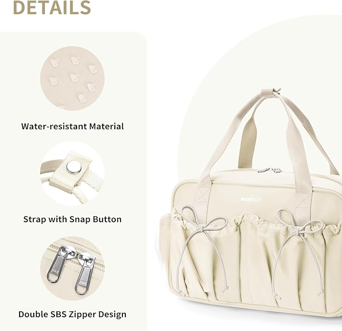 ECOHUB Small Gym Bag for Women, Mini Gym Duffle Bag with Wet Compartment, Bowknot Sports Bag, Cute Gym Tote Bag Dance Yoga Workout Travel Bags Beige