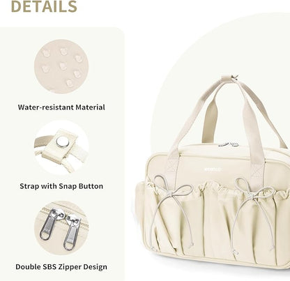 ECOHUB Small Gym Bag for Women, Mini Gym Duffle Bag with Wet Compartment, Bowknot Sports Bag, Cute Gym Tote Bag Dance Yoga Workout Travel Bags Beige