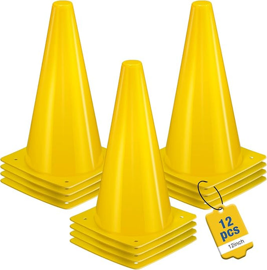 12 Inch Durable Cones,12pcs Versatile Plastic Traffic Cones and Soccer Cones for Sports Training,Agility Drills,Parking Safety,Basketball Training,Football Training.