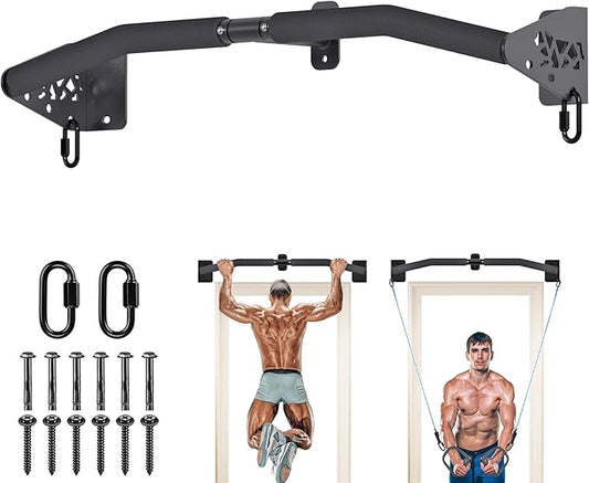SELEWARE Heavy Duty Wall Mount Pull Up Bar, Joist Mount Chin Up Bar for Doorway, Sturdy Steel Construction, w/Resistance Band Hooks, Fits 32"/36" Wall Studs for Home Gym Strength Training
