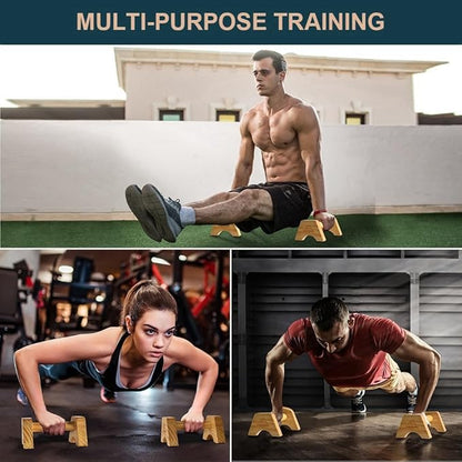 flintronic Wooden Parallettes, Fitness Push Up Bars, Solid Wood Parallettes Bars with Non-Slip Mat, Handstand Bar Push Up, Wrist Straps, for Home Workout Equipment for Strength Training, Gymnastics