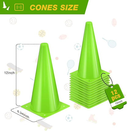 12 Inch Durable Cones,12pcs Versatile Plastic Traffic Cones and Soccer Cones for Sports Training,Agility Drills,Parking Safety,Basketball Training,Football Training.