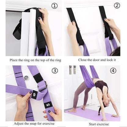 Yoga Stretching Strap, Adjustable Height Leg Stretcher Waist Back Stretch Band Aerial Yoga, Anti-gravity Inversion Exercises Door Flexibility Tensile Trainer for Rehab Pilates Dance Splits (Purple)