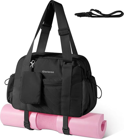 Small Gym Bag for Women - Puffer Duffle Weekender Work Duffel Carry on Overnight Nurse Dance Yoga Workout Tote Bag with Yoga Mat Holder Wet Compartment Coin Purse BPA-Free