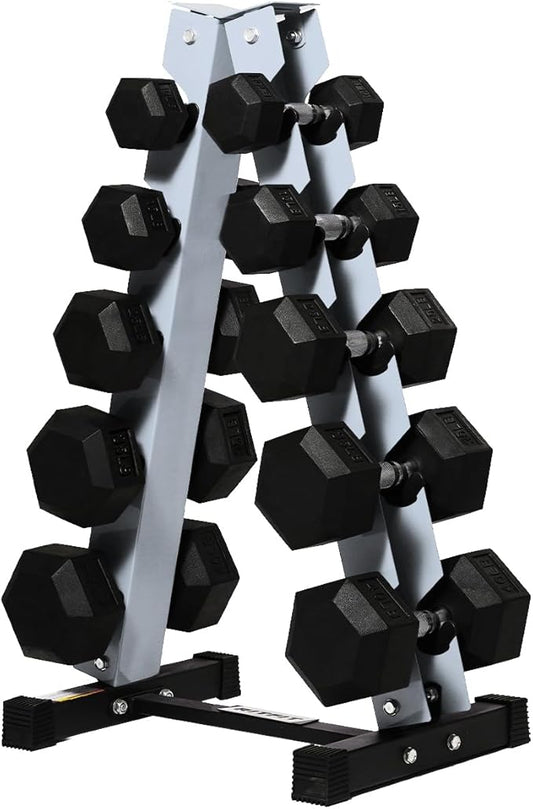 RitFit 250LB/300LB/350LB/550LB/650LB Rubber Hex Dumbbell Sets with Weights Rack, Multiple Color Choices Available, Great Gym Equipment for Home, Strength Training, Workouts