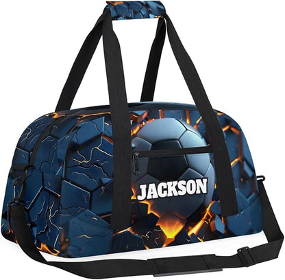 Personalized Soccer Gym Bags for Kids Boys with Custom Name Sport Bags for Training Travel Overnight Weekender, Dark Blue