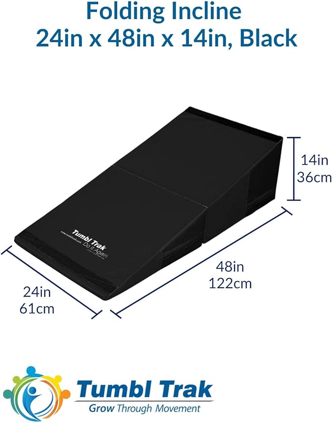 Folding Incline for Pediatric Occupational Therapy - Stimulates Balance, Core Activation, and Proprioceptive Input (Black, 24 in x 48 in x 14 in)