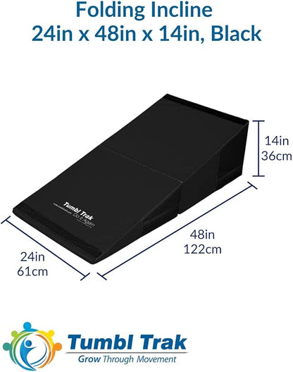 Folding Incline for Pediatric Occupational Therapy - Stimulates Balance, Core Activation, and Proprioceptive Input (Black, 24 in x 48 in x 14 in)