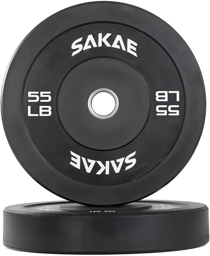 SAKAE Olympic Rubber Bumper Plates, 2-Inch Weight Plate Set with Steel Hub, Ideal for Weightlifting, CrossFit, Strength Training & Home Gym Workout, Available in Single, Pair & Sets, Multiple Sizes