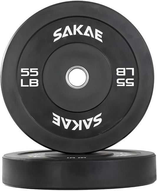 SAKAE Olympic Rubber Bumper Plates, 2-Inch Weight Plate Set with Steel Hub, Ideal for Weightlifting, CrossFit, Strength Training & Home Gym Workout, Available in Single, Pair & Sets, Multiple Sizes