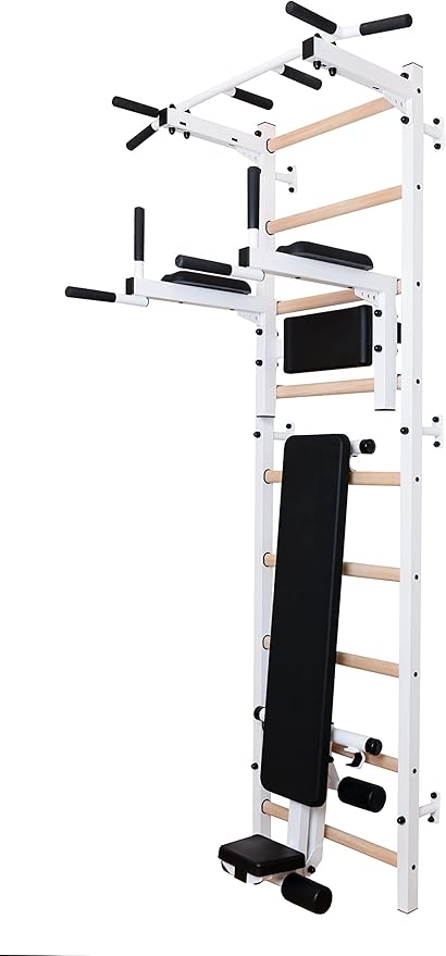 Wooden Swedish Ladder Wall Stall Bar - Indoor Chin Up Bar Workout Equipment for Home Exercise, Physical Therapy, Gymnastics, Fitness