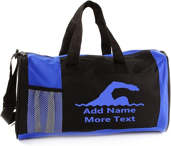 KishKesh Personalized Sport Duffel Bag – Ideal for Swimmers, Gym, Travel, Training & Workout Essential for Male – Durable, Customizable Name & Text for Kids and Adults – Blue, 18" X 10" X 8"