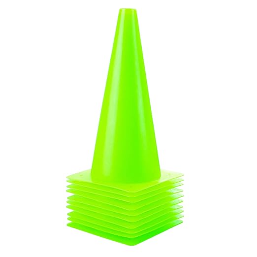 12 Inch Traffic Training Sports Cones, [10 Pack] Green Safety Cones, Soccer Basketball Cones for Drills, Plastic Marker Cones for Indoor/Outdoor Activity & Festive Events