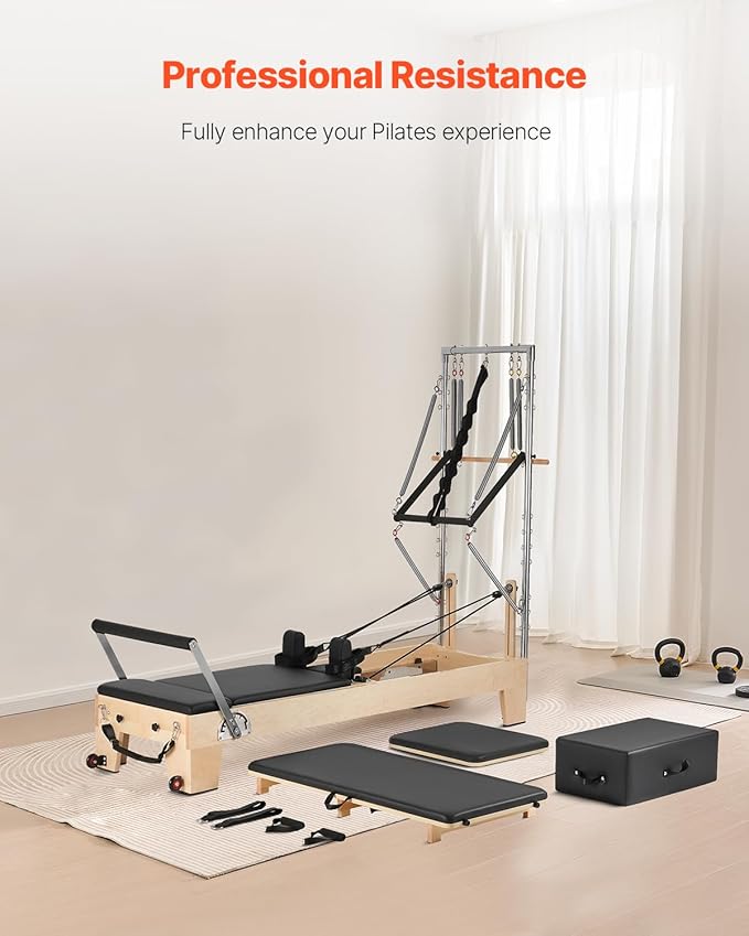 VEVOR Pilates Reformer Accessories for Home Gym, Include Reformer Box/Chair/Spine Corrector/Wall Mounted Machine/Jump Board/Foldable & Dual Resistance Springs