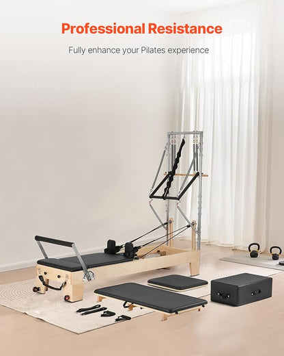VEVOR Pilates Reformer Accessories for Home Gym, Include Reformer Box/Chair/Spine Corrector/Wall Mounted Machine/Jump Board/Foldable & Dual Resistance Springs