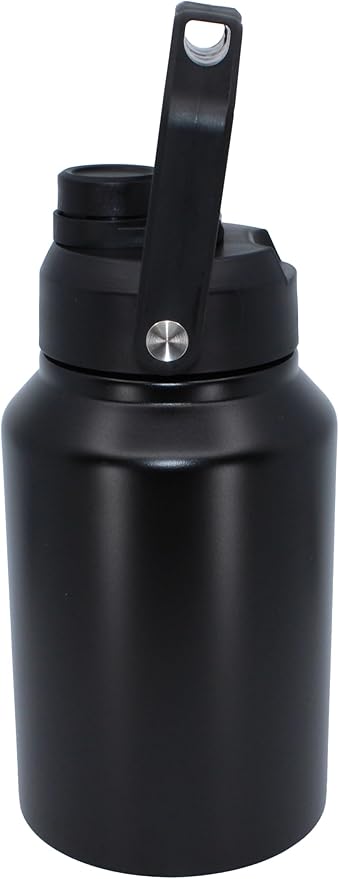 64 Ounce Half Gallon Insulated Water Bottle, Large Capacity Vacuum Flask with Handgrip (Black)