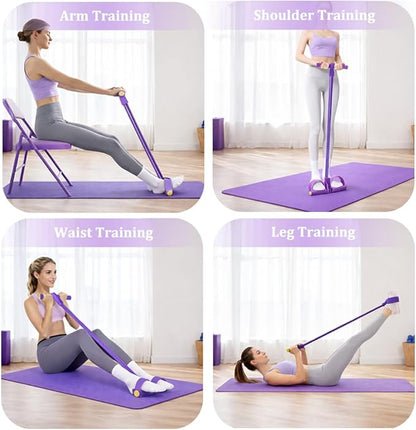 Resistance Bands with Handles, 6-Tube Foot Pedal, Natural Rubber Ankle Puller for Sit-ups & Full Body, Portable Home Gym Strength for Legs, Arms & Core
