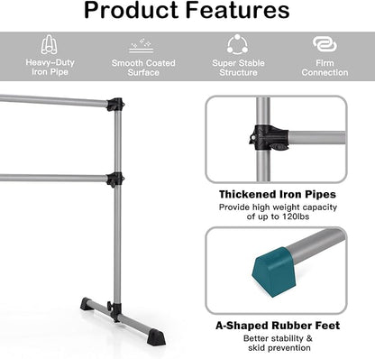 Goplus 4 FT Height Adjustable Ballet Bar, Double Portable Ballet Barre, Freestanding Dance Bar, Fitness Exercise Equipment for Home Gym School, Barre Bar for Kids & Adults
