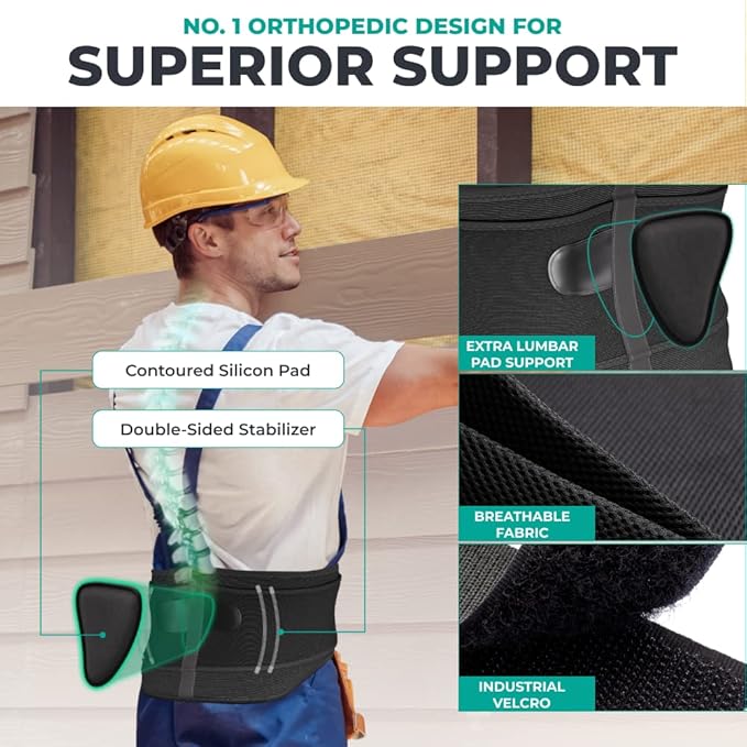 Modvel Lower Back Brace for Men and Women – Back Support Belt for Pain Relief, Herniated Disc, Sciatica, Scoliosis – Lumbar Compression Brace