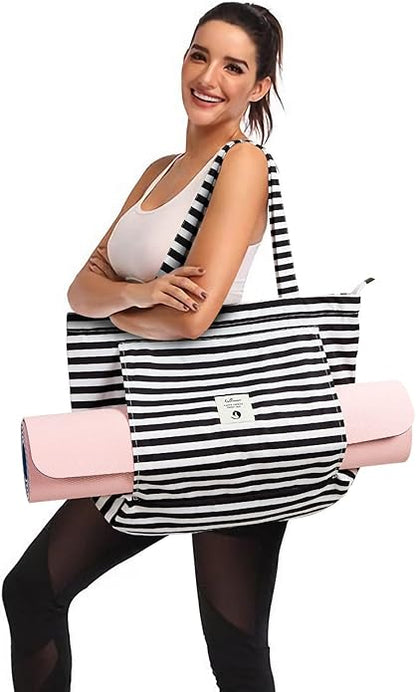 WLLWOO WLLWOO Yoga Bags for Women with Yoga Mats Bags Carrier Carryall Canvas Tote for Pilates Shoulder for Travel Office Beach Workout