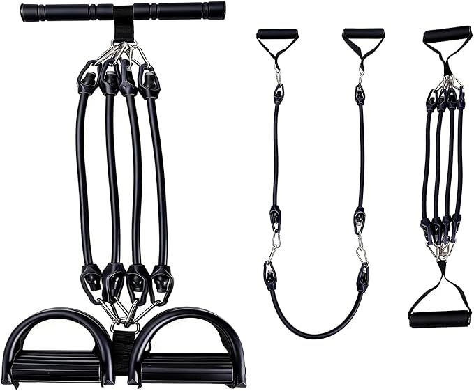 Upgrade 4-Tube Pedal Ankle Puller Resistance Bands, Pedal Puller Resistance Band with Handle for Home Gym,Yoga & Pilates,Ideal to Tone Arms,Abs,Waist Unisex Two