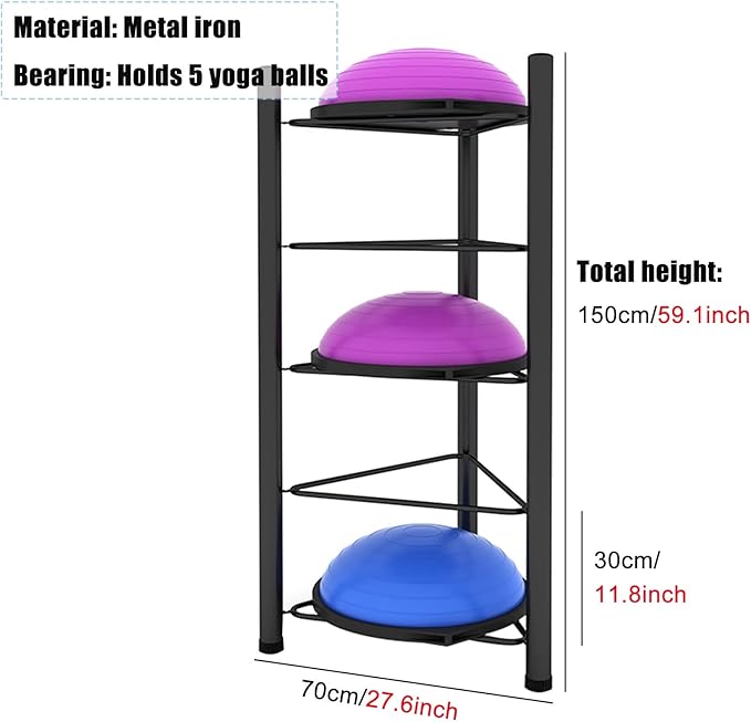 Yoga Ball Exercise Ball Black Floor Stand Exercise Ball Rack, Half Ball Balance Trainer Organizer, Space Saver Storage Shelf, for Fitness Club,