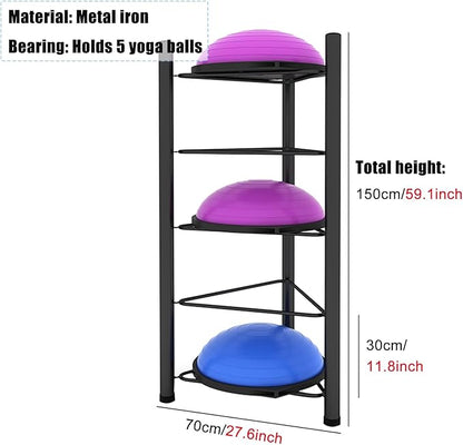 Yoga Ball Exercise Ball Black Floor Stand Exercise Ball Rack, Half Ball Balance Trainer Organizer, Space Saver Storage Shelf, for Fitness Club,