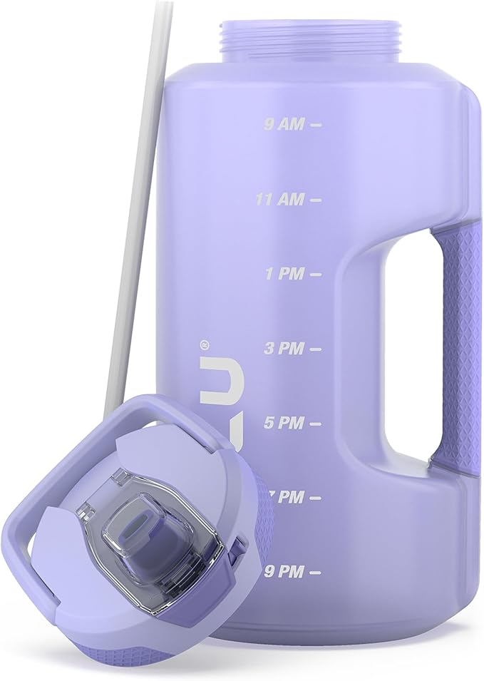 ZULU Goals 128oz Half Gallon Plastic Water Bottle with Straw and Time Marker | Large Reusable Jug with Handle and Leak Proof Lid for All Day Hydration, Gym and Outdoors, Gift Ready, Violet