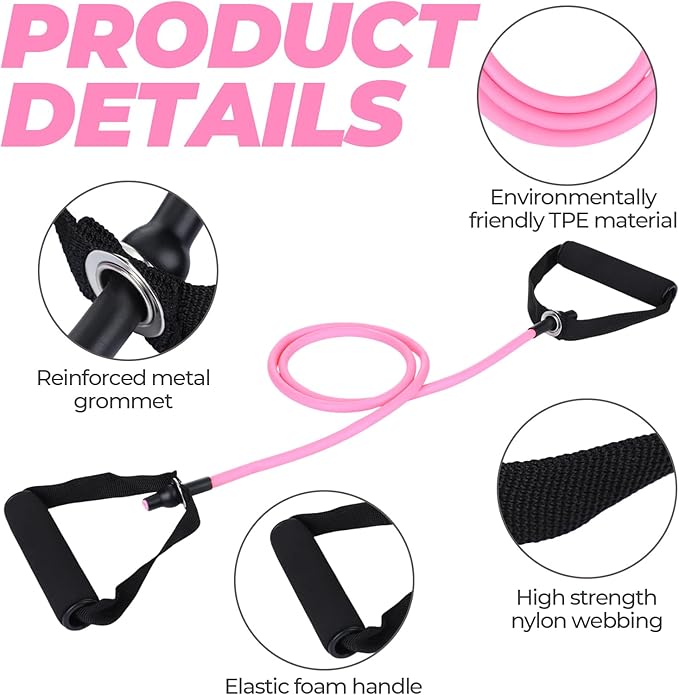 10 Pcs Resistance Bands with Handles Exercise Stretch Bands for Exercise Resistance Tube Band with Handles Resistances Fitness Band for Working Out 10 to 15 Pounds for Women Men Yoga, Pink