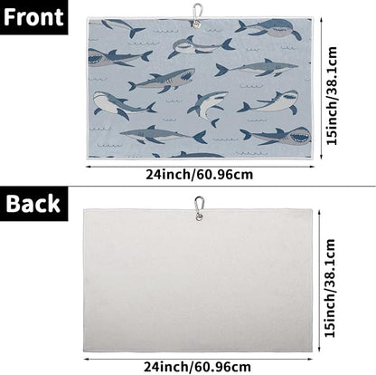 Golf Towel Ocean Sea Shark Pattern,Golf Towel for Bag Quick Dry Microfiber Golf Accessories for Yoga,Gym,Workout,Fitness,15" x 24"