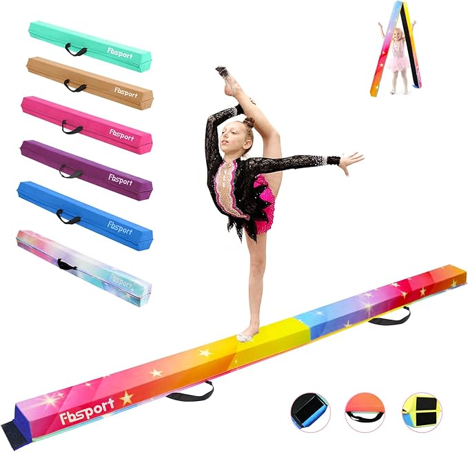 FBSPORT 8ft/9ft/9.5ft Balance Beam Folding Gymnastics Beam Foam Balance Floor Beam Equipment for Kids Adults, Suede Cover Anti Slip Base with Carry Bag for Home School Gym Training
