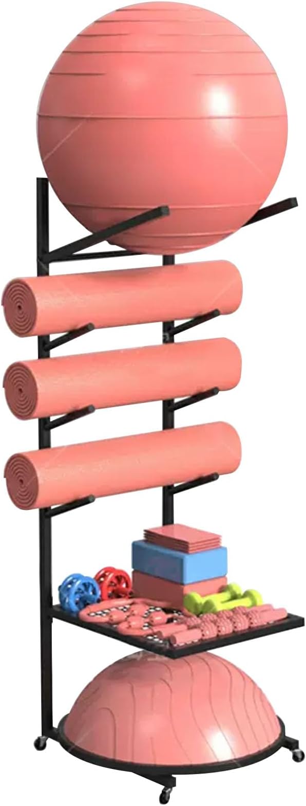 Multi-Functional Snowboard & Yoga Mat Storage Rack - Tall Home Gym Organizer with Wheels for Exercise Balls, Foam Rollers & Balance Trainers - Ideal for Studio & Garage Use