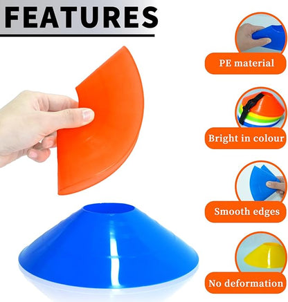 Pro Disc Cones (Set of 50) – Soccer Cones for Training with Drawstring Bag & Strap – Agility Cones for Basketball, Football, and Sports Drills