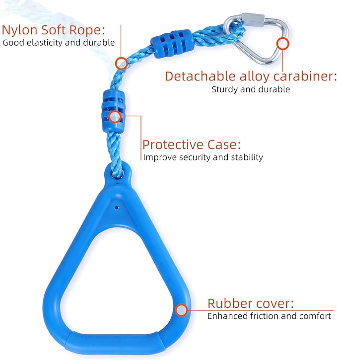 PELLOR 4 Colorful Ninja Rings, Gymnastic Rings Trapeze Swing Bar Ring with Triangle Handle for Home Gym Playground Ninja Warrior Obstacle Course Training Workout
