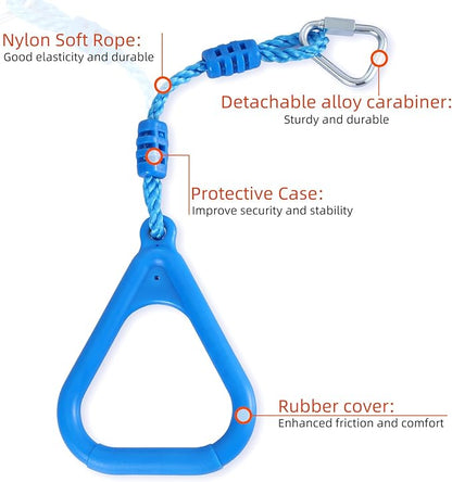 PELLOR 4 Colorful Ninja Rings, Gymnastic Rings Trapeze Swing Bar Ring with Triangle Handle for Home Gym Playground Ninja Warrior Obstacle Course Training Workout