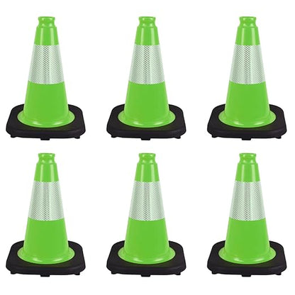 6 Pack 12 Inch Green Traffic Cones with Reflective Tape, Black Base Sport Training Cones for Soccer, Agility Drills, Driveway Safety and Marking (6, Green, 12 Inch)