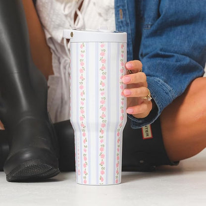 HydroJug Sport - Stainless Steel Tumbler with Straw, Vacuum Insulated, 40oz Leakproof Water Bottle, Ergonomic Design, Reusable, Dishwasher Safe, Rubber Base, Durable for Gym or Outdoors, Primrose