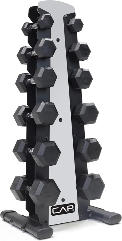 CAP Barbell Rubber Coated Dumbbell Weight Set with Vertical Rack | 100 lb, 150 lb, and 210 lb Options