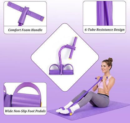Resistance Bands with Handles, 6-Tube Foot Pedal, Natural Rubber Ankle Puller for Sit-ups & Full Body, Portable Home Gym Strength for Legs, Arms & Core