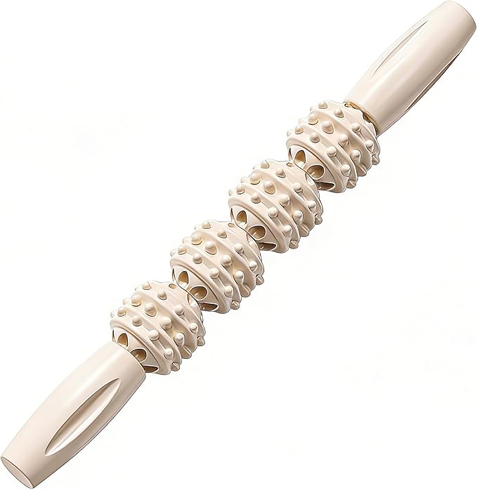 Fitness Massage Roller Stick, Muscle Relief Tool with Textured Nodules, Trigger Point Therapy Massager for Deep Tissue Recovery (Colors - Cream)