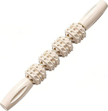Fitness Massage Roller Stick, Muscle Relief Tool with Textured Nodules, Trigger Point Therapy Massager for Deep Tissue Recovery (Colors - Cream)