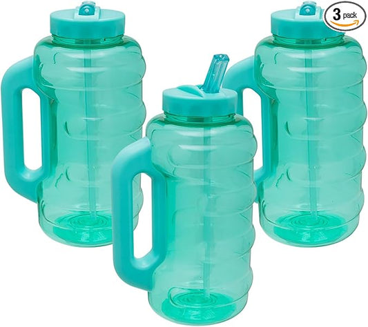 COOL GEAR 3-Pack BEAST 64 oz Jug with Handle | Large Capacity Water bottle for Athletes, Fitness, Gym, & Outdoor Sports | Wide mouth - Green Tea Pack