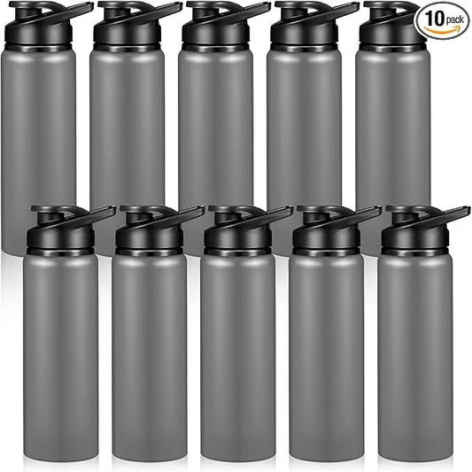 Chengu 10 Pcs 25oz Reusable Aluminum Water Bottle Bulk Lightweight Outdoor Sports Water Bottles Easy Carry Leak Proof for Travel Gym Camping Hiking Fishing, Snap Lid (Gray)