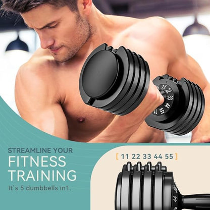 25/55lb Pair Adjustable Dumbbell Set, Adjustable Dumbbells Set of 2, 5 in 1/10 in 1 Free Weights Dumbbells Set with Anti-Slip Texture Handle, Weight Set For Home Gym Suit both Men and Women