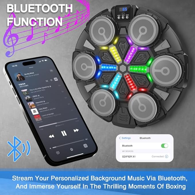 Music Boxing Machine Sport Toys for Kids and Adults,Wall Mounted Bluetooth Smart Punching Target,Training Pad Toy with Boxing Glove,Ideas Toys for Boys Girls Kids 3 4 5 6 7 8 9 10 11 12+ Years Old
